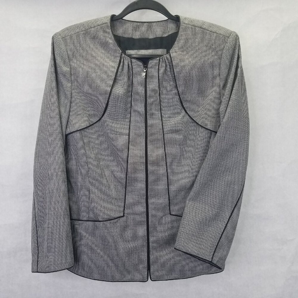 Magaschoni Textured Blazer Women's 12 Short Jacket Herringbone Hipster Girl Boss